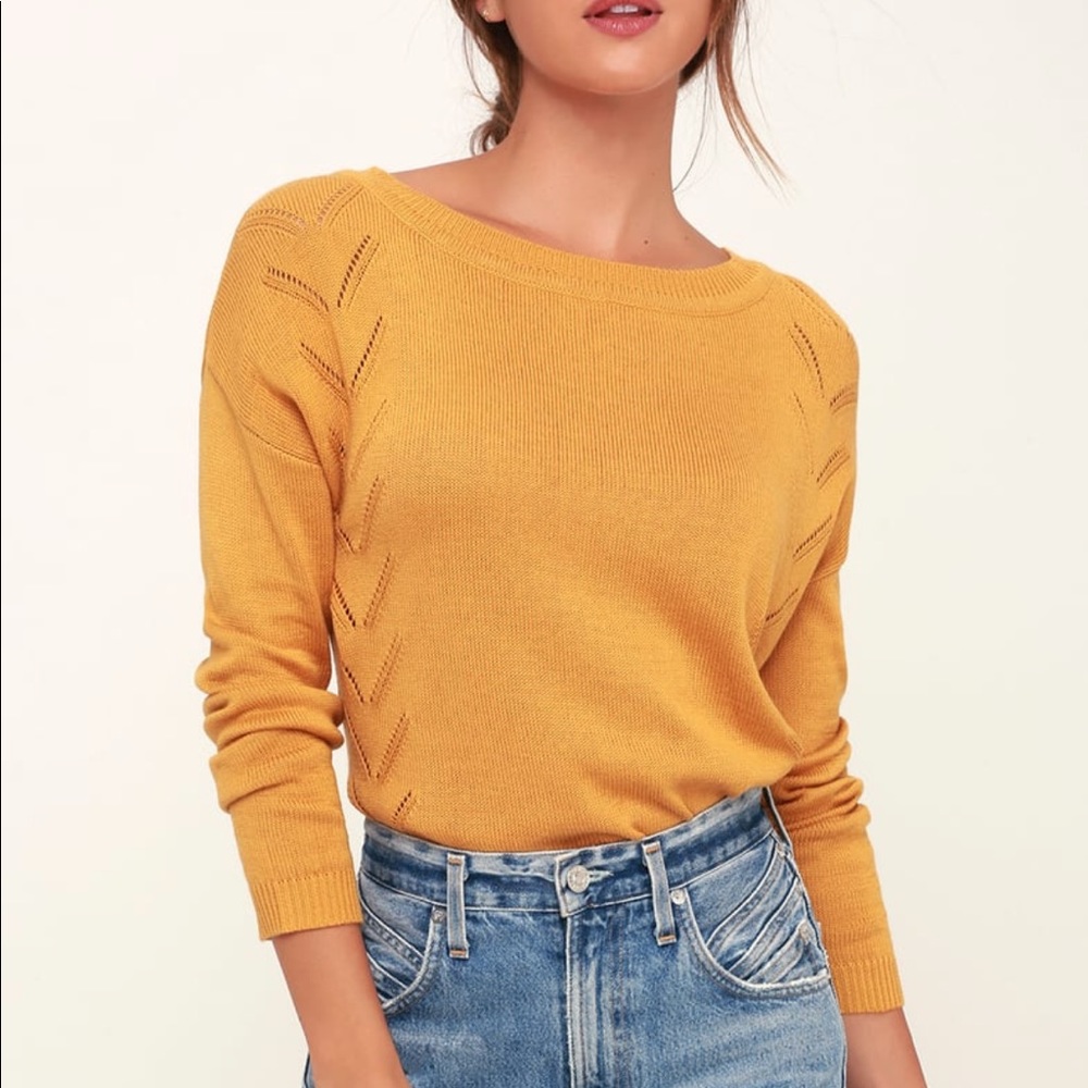 Pointelle Me More Mustard Yellow Knit Sweater